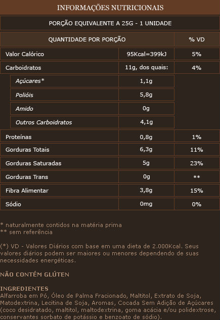 Informação Nutricional Alfarroba com Coco